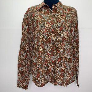 Calico Floral Button Front Shirt Size Medium Boho Vintage